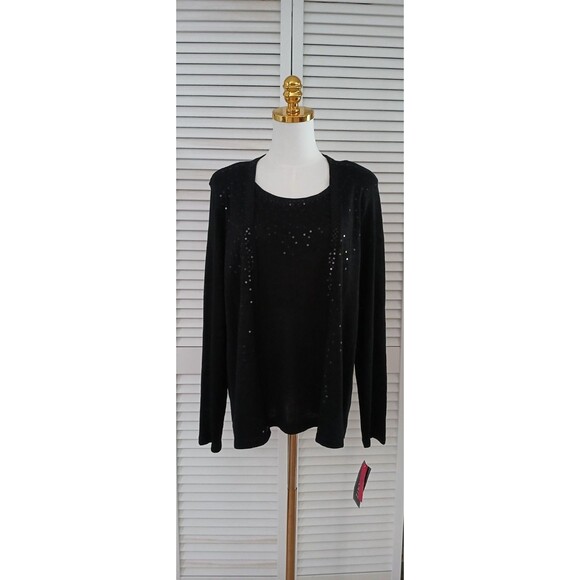 NWT Elementz Women's LARGE Black Sweater Tank Sequin One Piece Long Sleeve Work - Picture 3 of 11